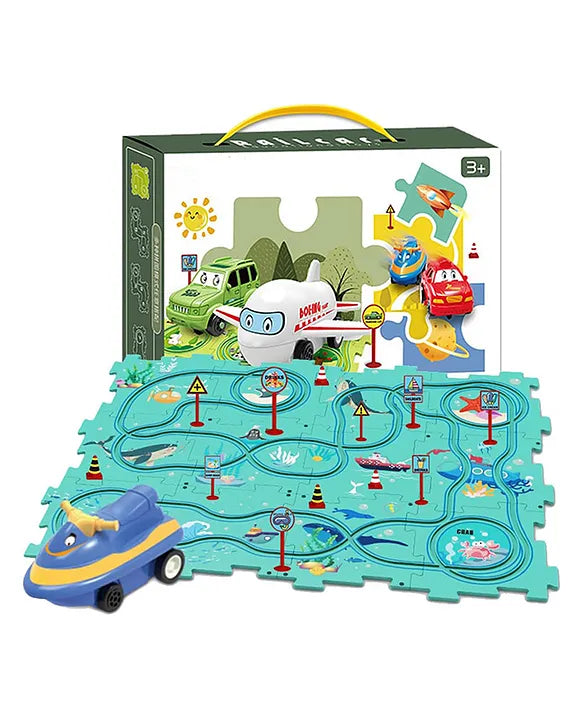 Happy Hues Puzzle Racer Kids Car Track Set  13 Pcs