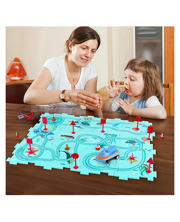 Happy Hues Puzzle Racer Kids Car Track Set  13 Pcs